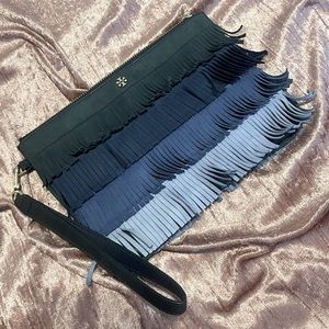 Tory Burch ombré blue fringe wristlet